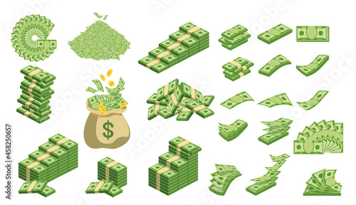 Huge packs of paper money. Bundle with cash bills