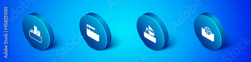 Set Isometric Winner podium, Windsurfing, Water polo and Diving board or springboard icon. Vector