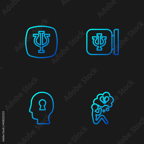 Set line Broken heart or divorce  Solution to the problem  Psychology  Psi and . Gradient color icons. Vector