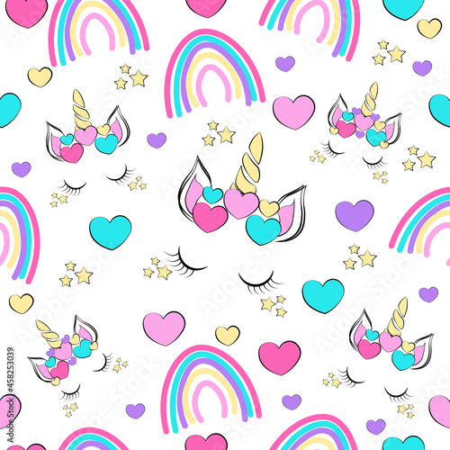 color pattern with unicorn and hearts 