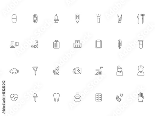 医療関連の線画アイコンセット