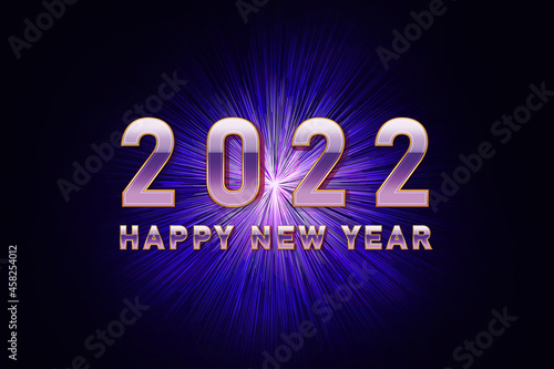 2022 Happy New Year. Neon background with happy new year wishes for flyer, poster, calendar header, banner. Vector illustration.