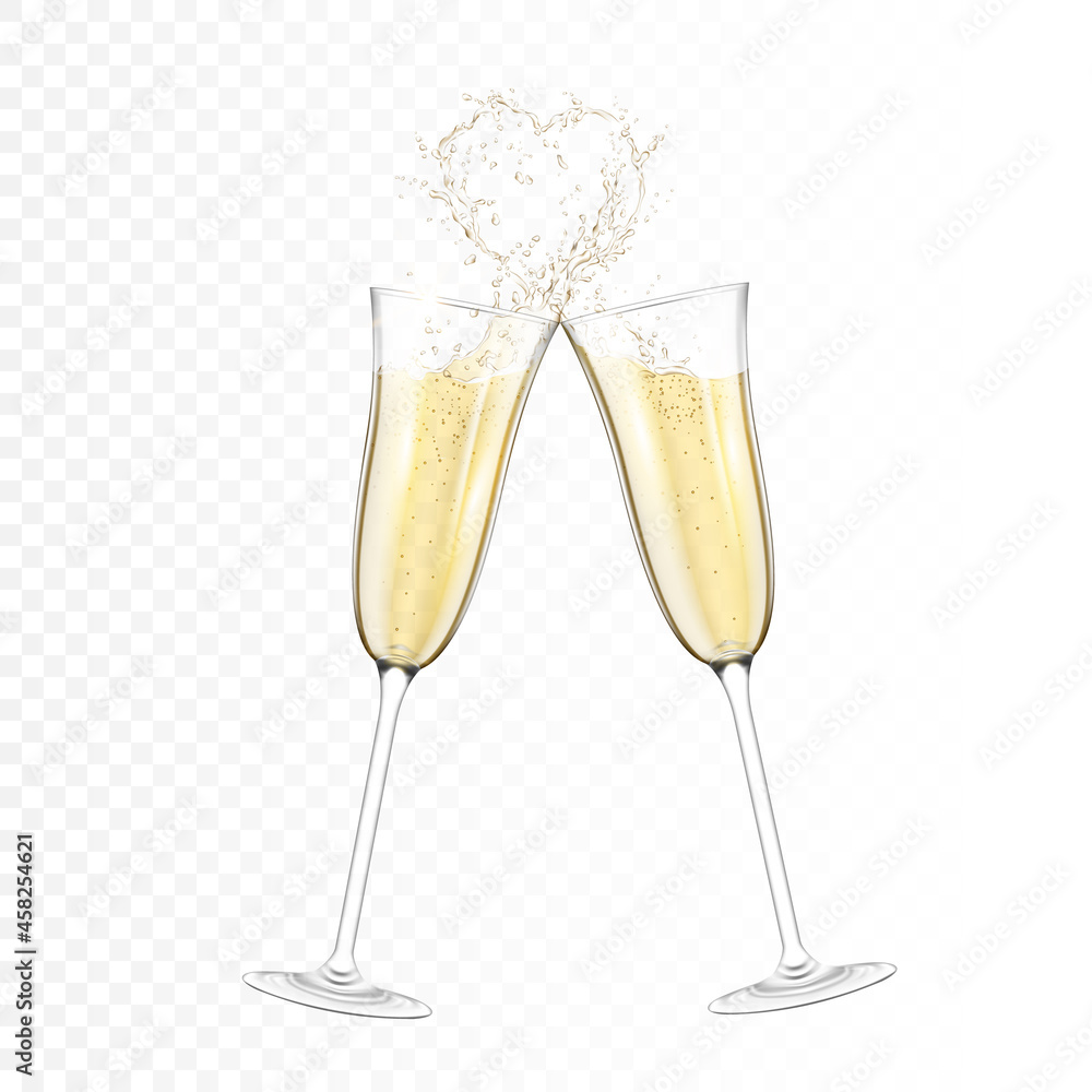 Transparent Realistic Two Glasses Of Champagne Isolated Stock