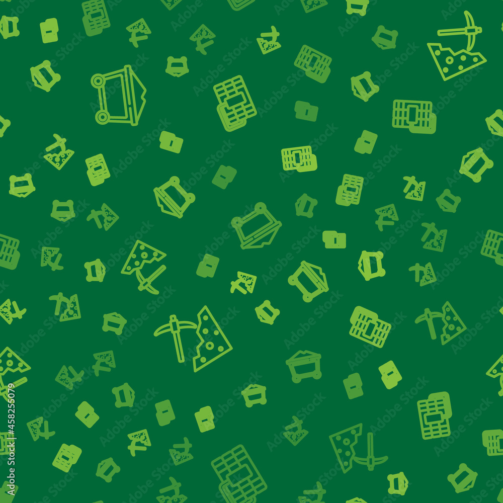 Set line Mine coal trolley, Pickaxe and Dynamite on seamless pattern. Vector Set line Mine coal trolley, Pickaxe and Dynamite on seamless pattern. Vector