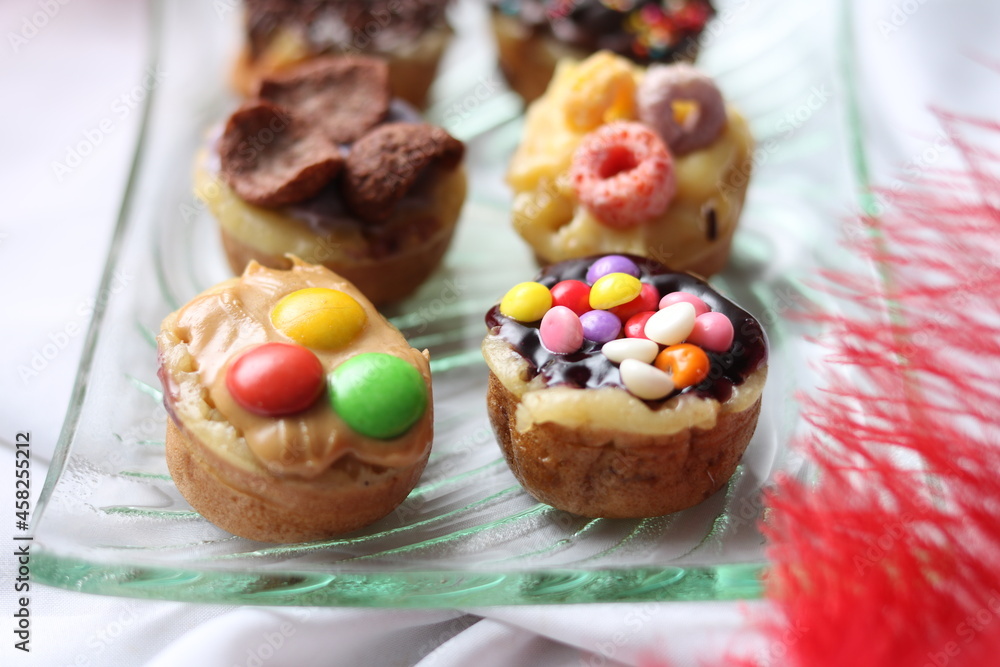Mini Hok Lo Pan or Martabak mini with various Topping.. Martabak Mini is snack from Indonesia usually consumed at night and can be used as a birthday cake. Mini Hok Lo Pan or Martabak mini with various Topping.. Martabak Mini is snack from Indonesia usually consumed at night and can be used as a birthday cake.