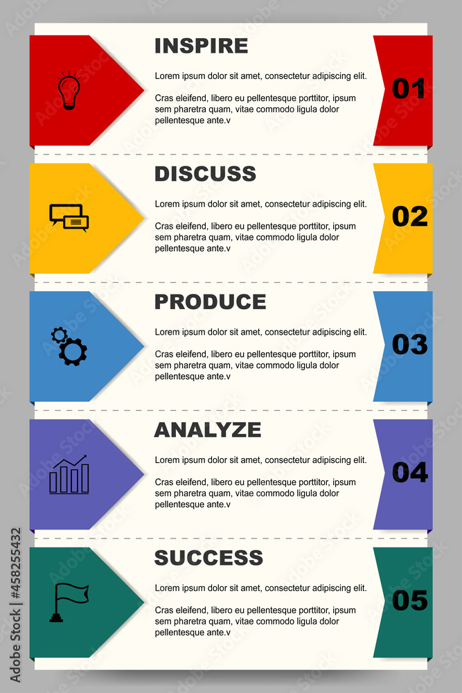 Marketing vector template for a brochure with 5 inspirational steps in ...