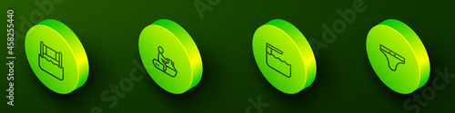Set Isometric line Water volleyball net, Jet ski, Diving board or springboard and Swimming trunks icon. Vector