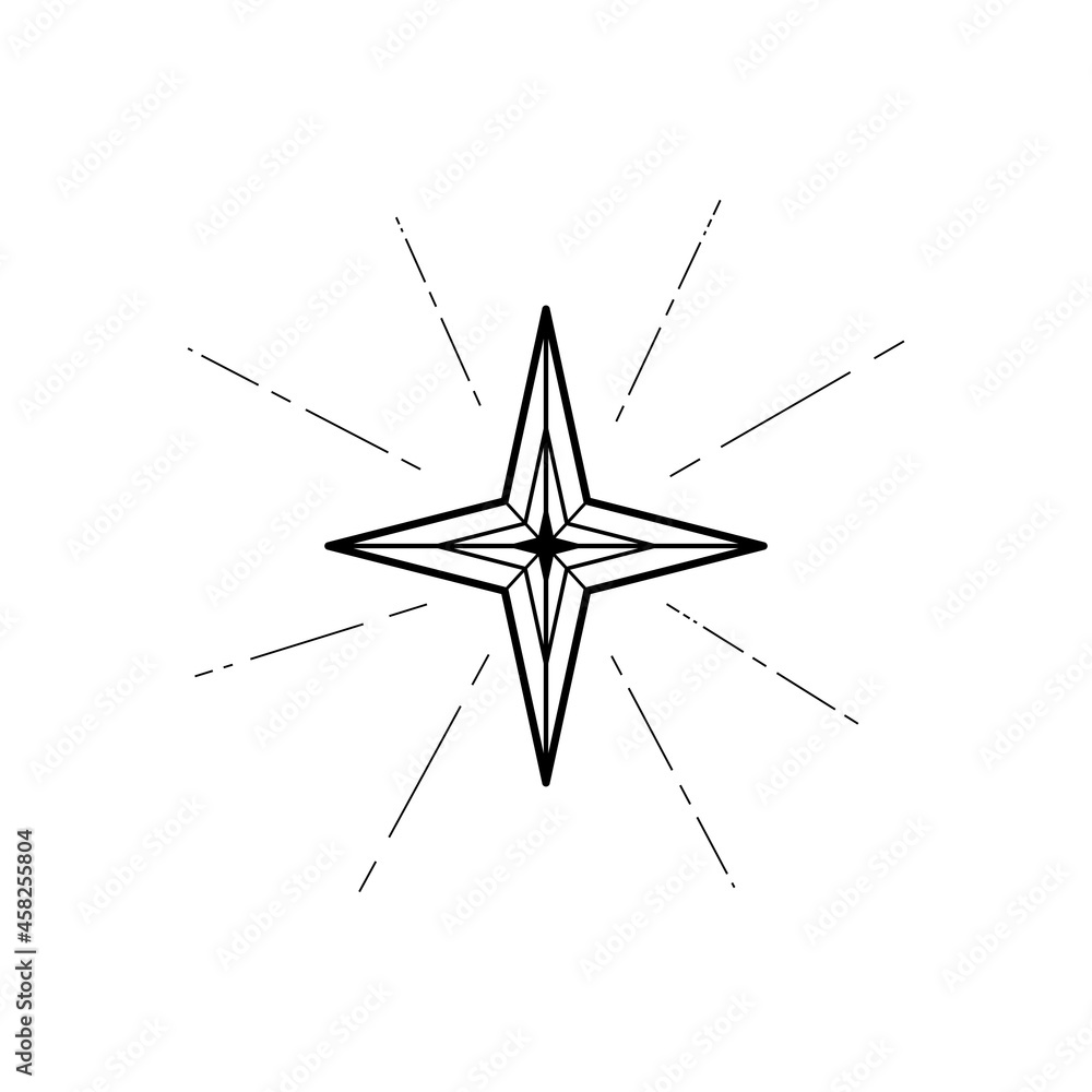 Fototapeta premium Hand drawn decorative celestial star. Spiritual symbol celestial space. Magic talisman isolated on white background.