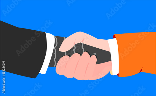 Awkward handshake between two business man illustration, one person feeling shy and nervous