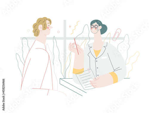 Doctor and patients - medical insurance illustration. Modern flat vector