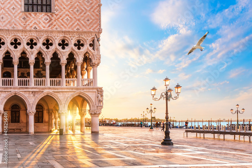 Doge's Palace and gondolas pier on Piazza San Marco, Venice, Italy