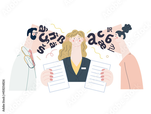 Medical translations - medical insurance illustration. Flat vector