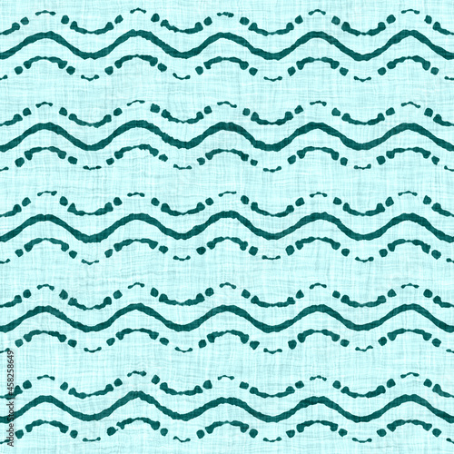Aegean teal broken stripe rustic linen texture background. Summer line coastal living style. Light turquoise blue cloth effect textile seamless pattern. Washed out beach cottage fabric material. © Nautical