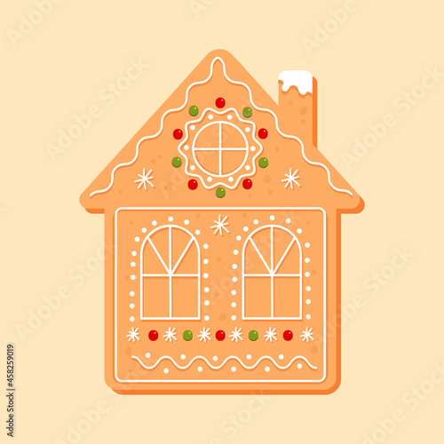 Gingerbread house, Christmas cookies, candy. Cartoon vector illustration, isolated