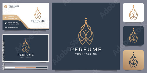 creative minimalist perfume bottle logo with business card design inspiration for your business.