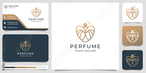 minimalist perfume logo with creative luxury line style concept and business card design template.
