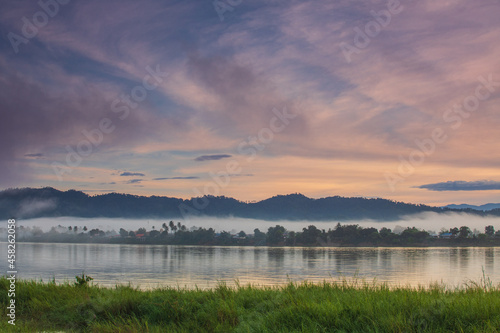 Landscape in the morning at Mekong river, border of Thailand and Laos, Nakhon Phanom province,Thailand.
