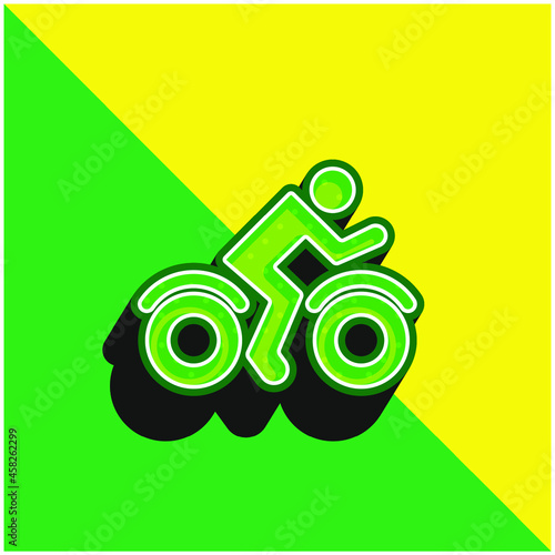 Bike Rider Side View Green and yellow modern 3d vector icon logo