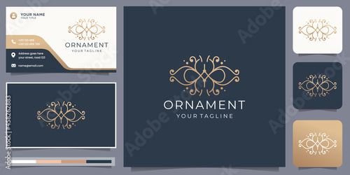minimalist ornament logo concept line art style and business card design layout inspiration template