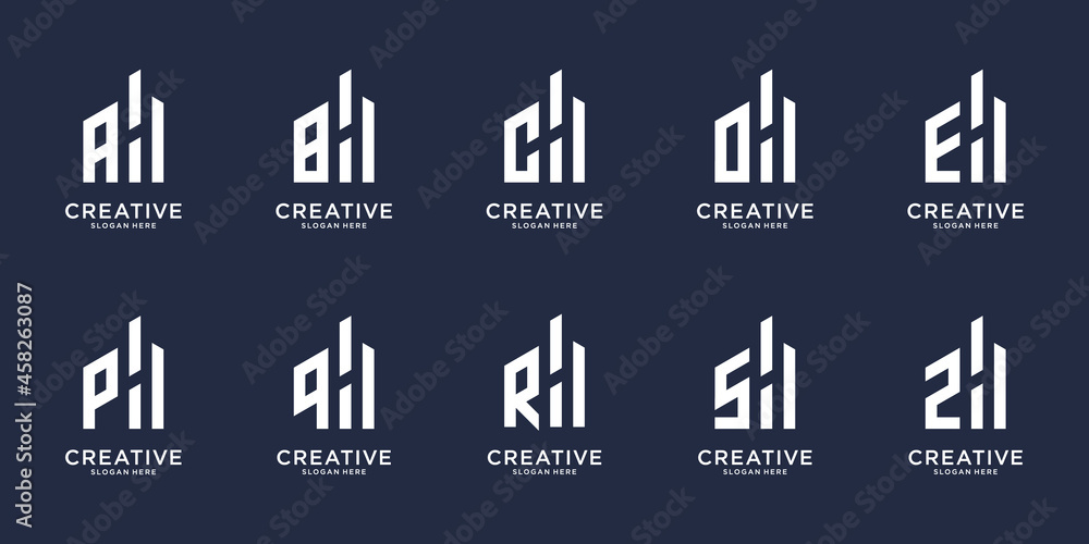 Fototapeta premium set of creative initial letter a-z with combined letter h logo design. set icon for your business.