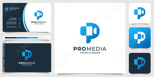 modern production logo combine initial letter p and camera in silhouette shape. inspiration logo.