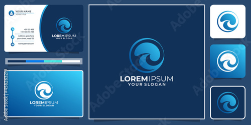 creative abstract wave circle shape logo with modern gradient color, icon and business card design.