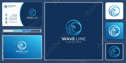 creative minimalist wave line logo inspiration with modern gradient color and business card template