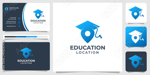 education location pin marker logo. inspiration hat logo with pin logo design template.
