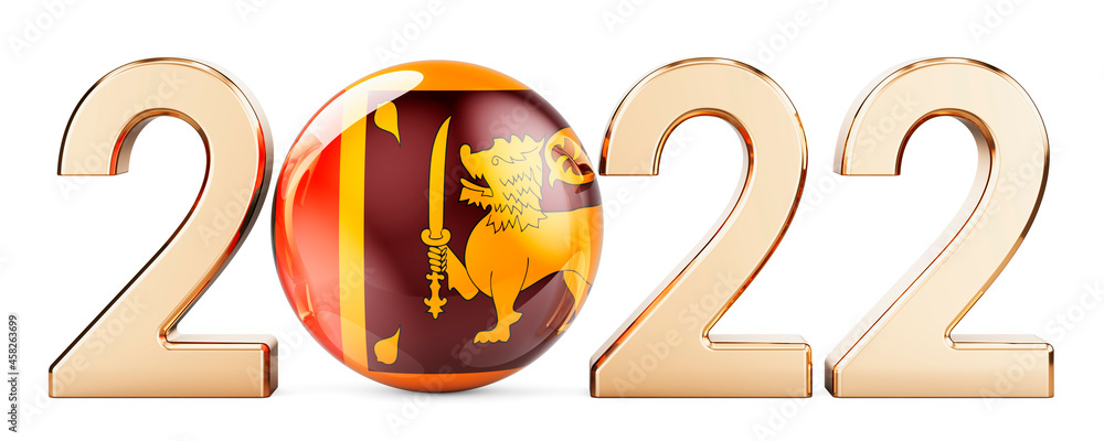 2022 with Sri Lankan flag, 3D rendering