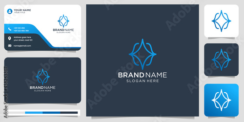 minimalist code logo design with business card template. line art style concept design.