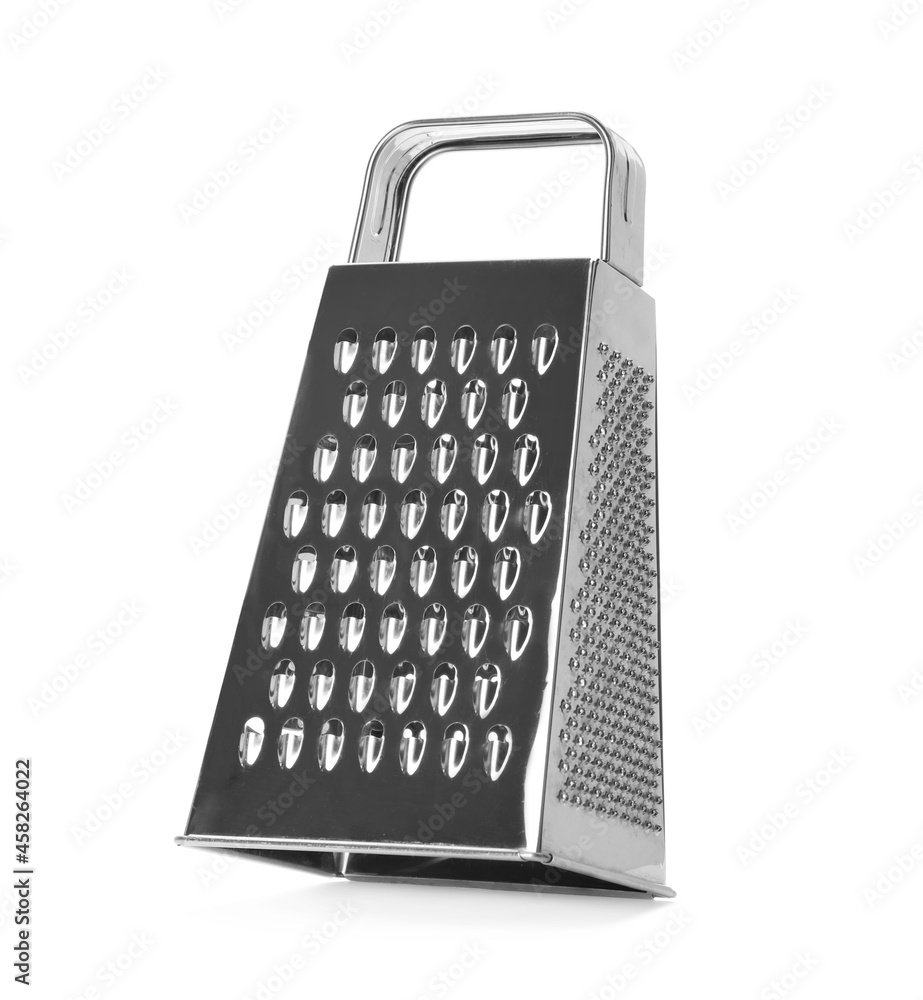 Stainless steel grater on white background. Kitchen utensil Stainless steel grater on white background. Kitchen utensil