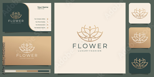 geometric beauty flower rose logo design. gold color,line style,feminine salon and business card.