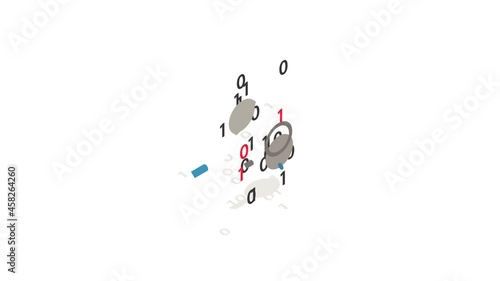 Binary code and magnifying glass icon animation isometric best object on white backgound