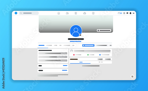 Design concept for website layout and user interface development. Mock up social network page. Vector illustration in flat style. UI UX template.