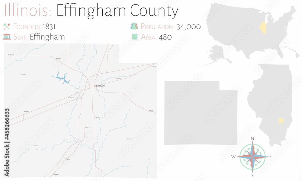 Large and detailed map of Effingham county in Illinois, USA. Large and detailed map of Effingham county in Illinois, USA.