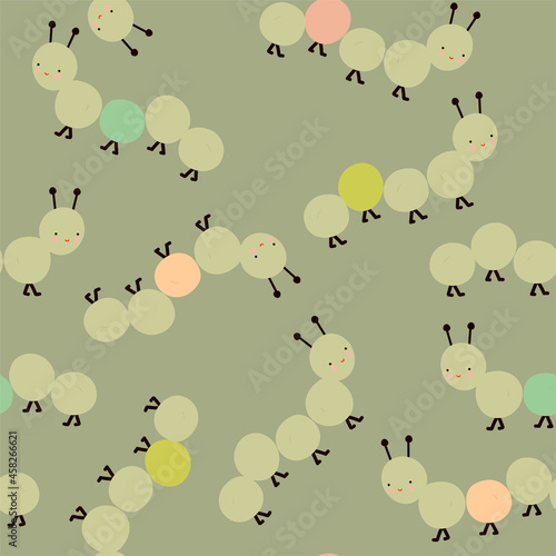Cute cartoon vector seamless texture with caterpillars. Childish design for textile, wallpaper and kids' clothes.