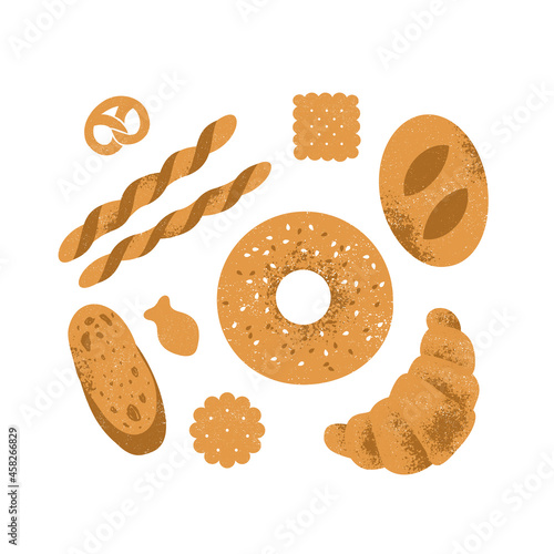 Various bread collection. Cute bread textured illustration. 