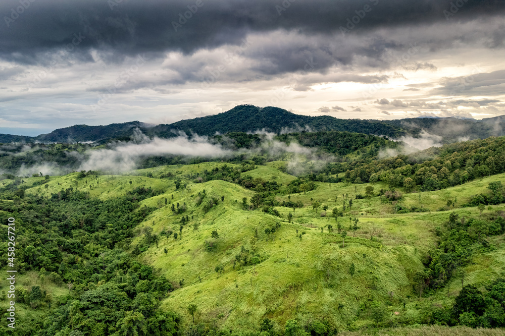 Naklejka premium Foggy mountain in tropical rainforest at national park