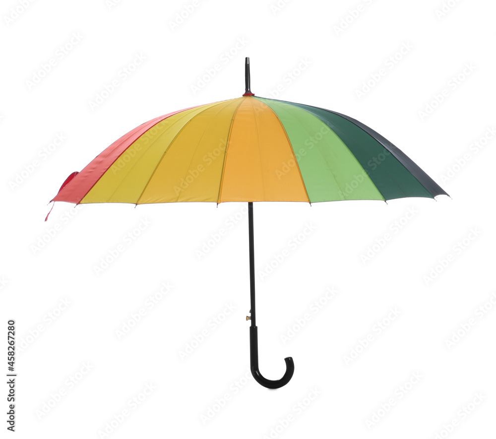 One open colorful umbrella isolated on white One open colorful umbrella isolated on white
