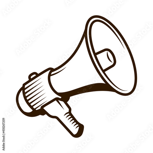 Vintage retro monochrome megaphone, bullhorn, speaker vector illustration. Fit for announcement, news, broadcast, speech and job hiring.