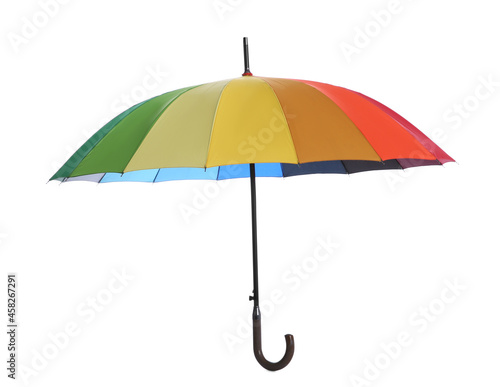 One open colorful umbrella isolated on white