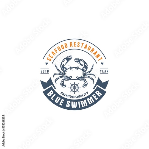 Crab Blue Swimmer Logo Design Vector Image