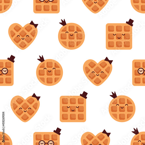 Seamless pattern with belgian waffles for menu, textile, wallpapers, gift wrap and scrapbook. Vector illustration