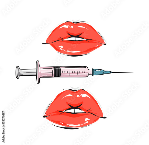 Lip filler procedure Beauty injection vector illustration Glamour fashion  art facial medical surgery treatment