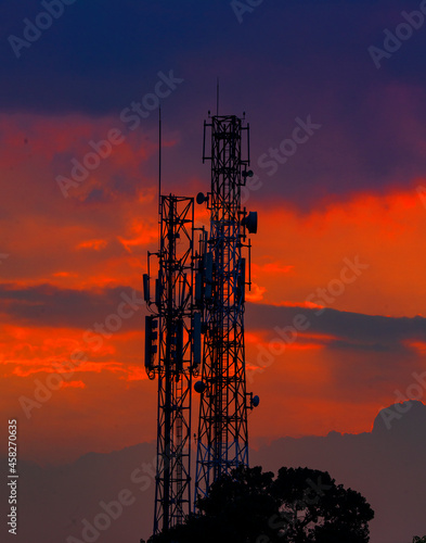 A base transceiver station (BTS) on sunset, BTS telecommunication