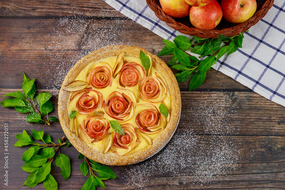 Delicious apple pie on wooden background. Thanksgiving Day. Delicious apple pie on wooden background. Thanksgiving Day.