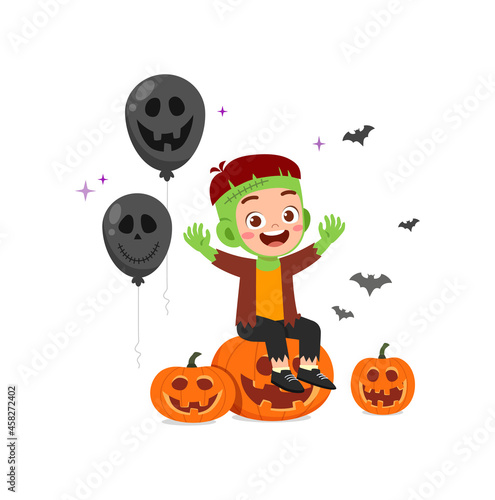 cute little boy celebrate halloween wear zombie costume