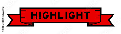 Ribbon label banner with word highlight in red color on white background