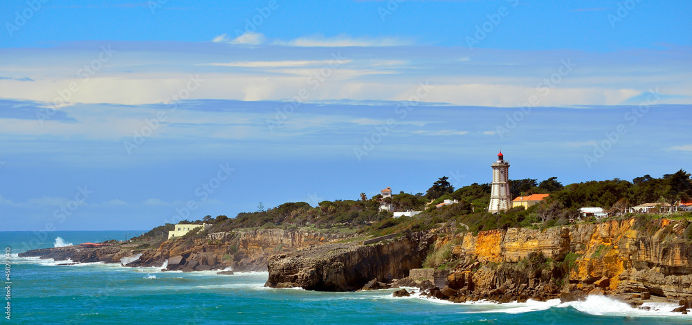 Guia Lighthouse on the Rocky Coast  near Cascais, Portugal