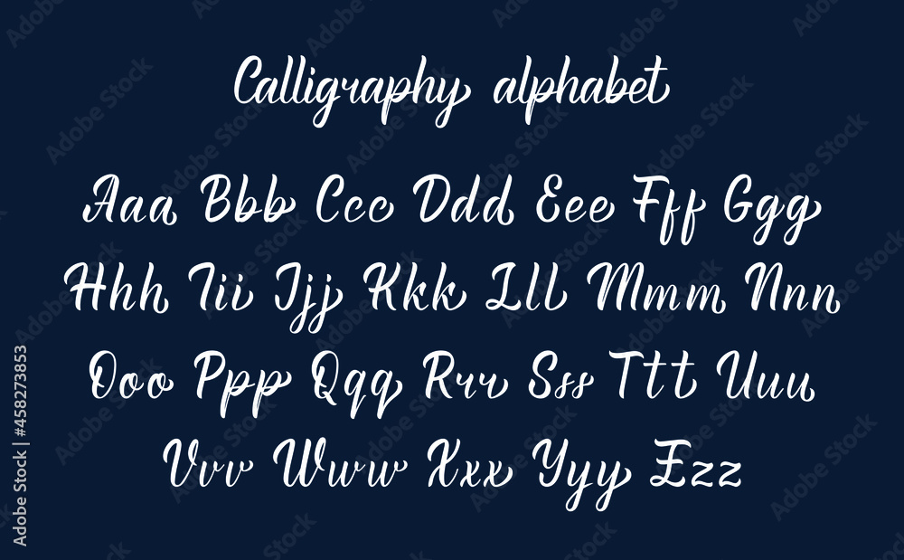 White elegant handwritten latin calligraphy brush script. Calligraphic alphabet. Vector illustration